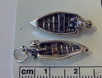 Sterling Silver 3D Row Boat w/ Outboard Motor Charm  