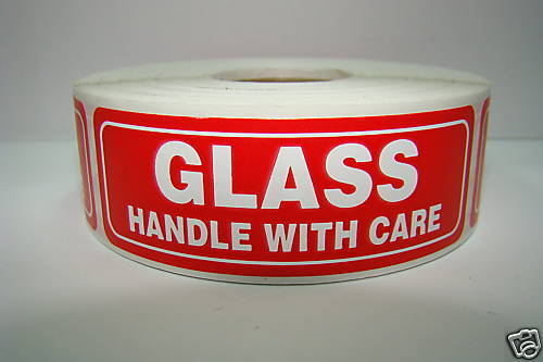 100 1x3 Fragile Glass Handle with Care Labels Stickers