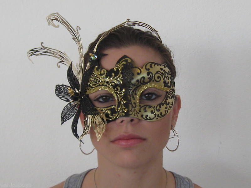 BLACK & GOLD VENETIAN MARDI GRA MASQUERADE METAL MASK  