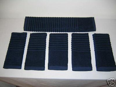 100% Cotton Ribbed Velour Hand Towels in Navy Blue  