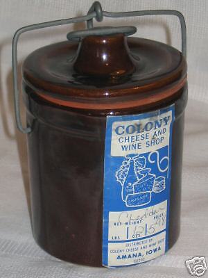 1979 Cheese Pottery Crock Amana Iowa wire Latch Rubber  