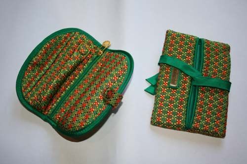 Jim Thompson silk jewelry roll/case + Tissue purse  