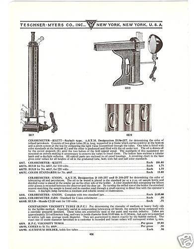 KLETT & UNION COLORIMETER 1929 CATALOG AD  