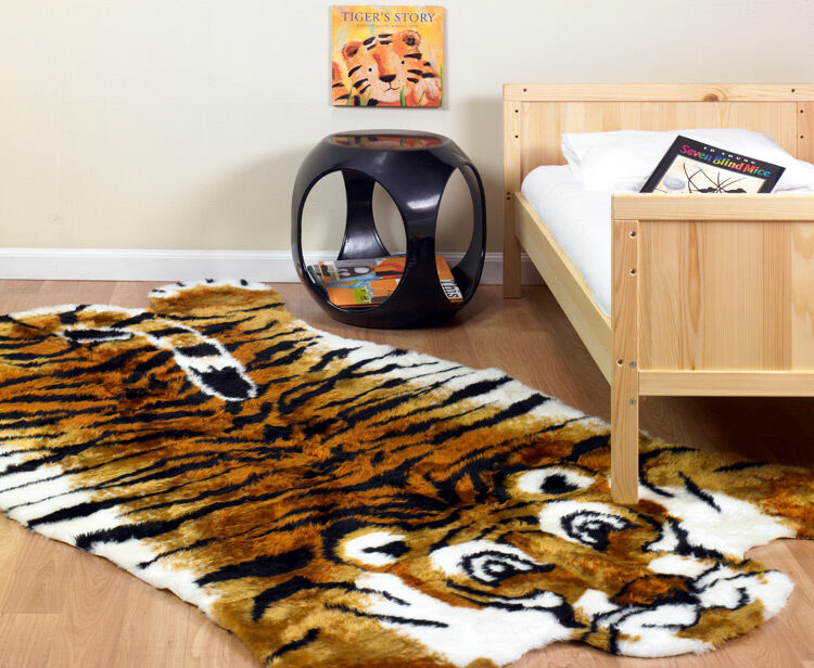 KIDS FAUX FUR TIGER JUNGLE THEME PLAYMAT RUG 5x7 NEW  