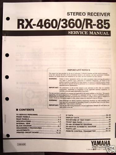 YAMAHA RX 460/360/R 85 SERVICE MANUAL (PAPER)  