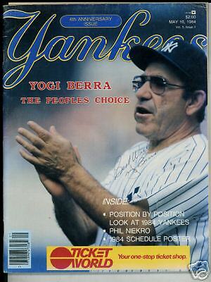 Yogi Berra SIGNED Autographed 1984 Yankees Magazine  