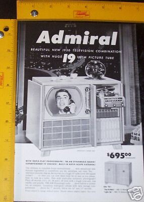 1950 ADMIRAL 19 TELEVISION COMBINATION SET AD ART  