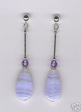 Blue Lace Agate & Crystal Drop Earrings  