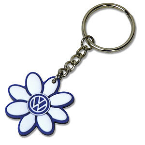 VW Logo Beetle Blue White Key Chain Daisy Flower NEW  