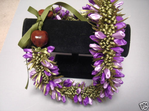 Hawaiian Ribbon Crocus Choker Lei Hat Band Purple Hues  