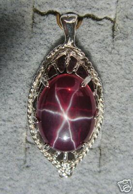 16X12MM LINDE LINDY STAR RUBY CREATED SAPHRE SS PENDANT  