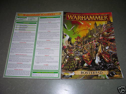 Warhammer Roster Pad and Play Sheet  