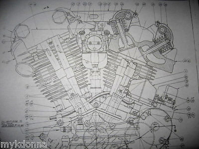   61ci KNUCKLEHEAD Engine BLUEPRINT EL HD poster print motorcycle  