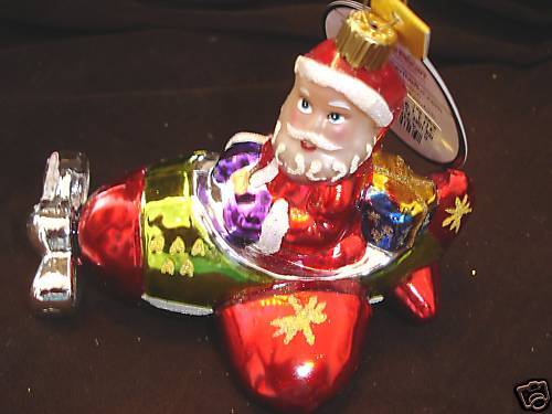 Radko Christmas Ornament Holiday Flyer Santa in Plane  