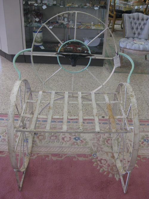 Vintage WROUGHT IRON bull Wagon Wheel Chair  