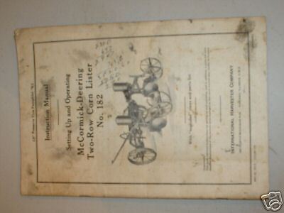 MCCORMICK DEERING 182 2 ROW CORN LISTER PARTS MANUAL  