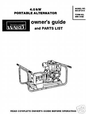 ONAN MONTGOMARY WARD 4.0 KW PORTABLE ALTERNATOR PARTS  