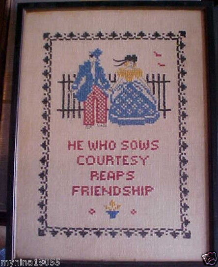 Vintage Framed X Stitch Sampler HE WHO SOWS On Linen  