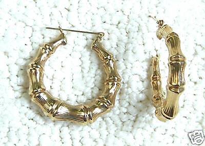 Fine 14k Gold Bamboo Hoop Large Earrings AMCLOSEOUT47