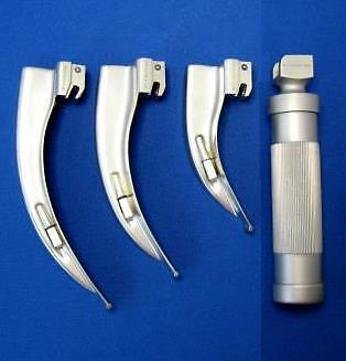 SET Warmlicht Laryngoskop Handgriff + Spatel Gr. 2 3 4  