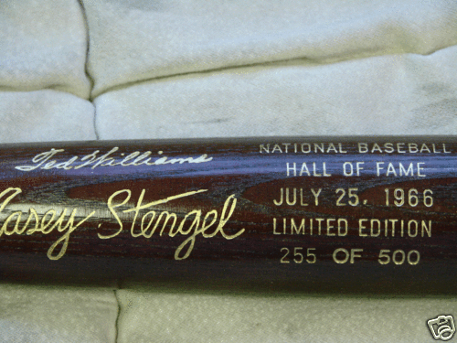 1966 hall of fame brown bat Ted Williams, Casey Stengel  