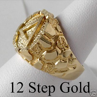 AA Alcoholics Anonymous Jewelry Ring, Solid 14K Gold, Nugget Signet 