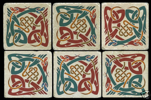 Old World Celtic Pattern Fine Art Accent Marble Tiles  