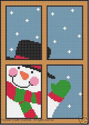 Crochet Patterns   SNOWMAN IN WINDOW afghan pattern  