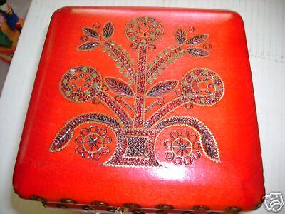 Red Wooden Jewelry box, w/ Key  