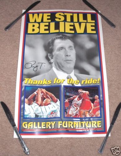 OLD RUDY TOMJANOVICH AUTO SIGNED HOUSTON ROCKETS POSTER  