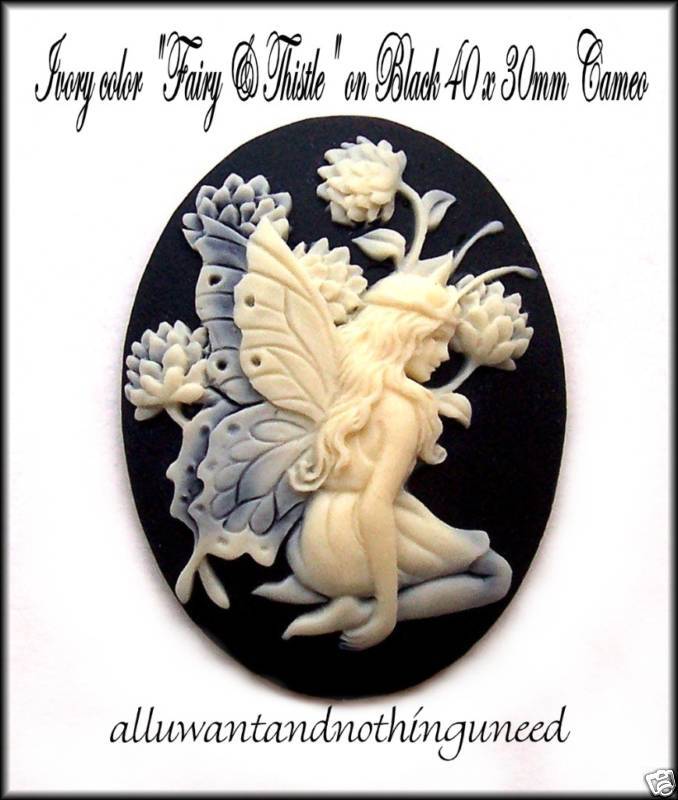 NEW BLACK/IVOR. 3/D FAIRY & THISTLE 40mm x 30mm CAMEO  