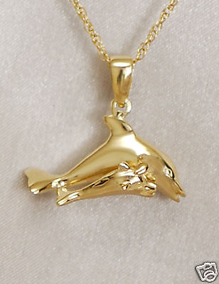 Cremation Dolphin with baby Necklace Urn gold Pendant  